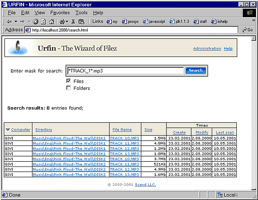 Urfin - File Search Engine for LAN screen shot