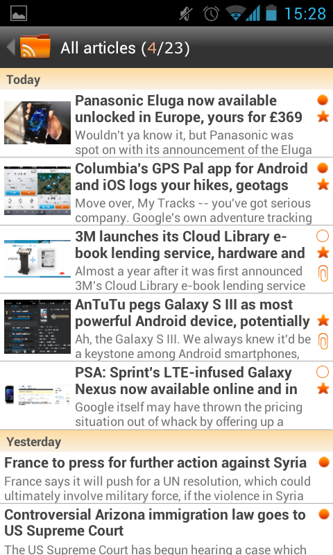 Smart Feed Reader 1.2 App: Android Screenshots