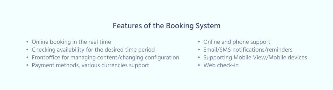 Main Features of the Booking System