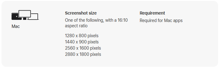 Screenshot sizes for Mac apps